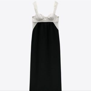 Zara White & Black Bustier Lace Straps Long Maxi Dress